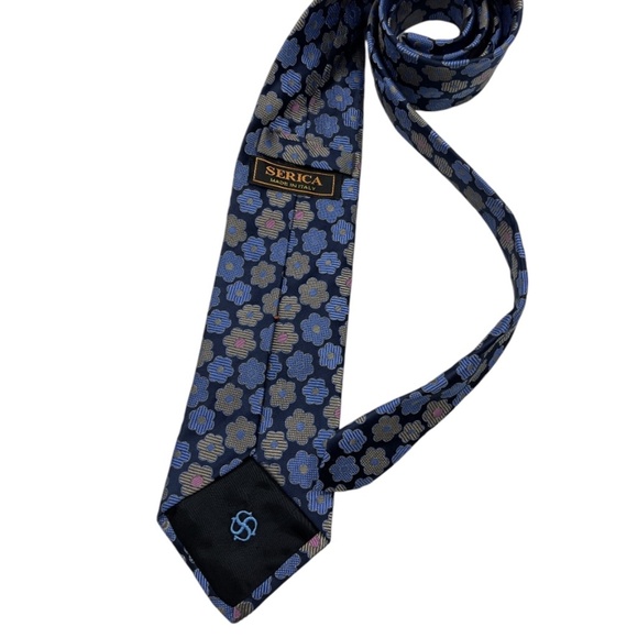 SERICA Navy Floral Silk DESIGNER Tie HANDMADE ITALY - Picture 2 of 4